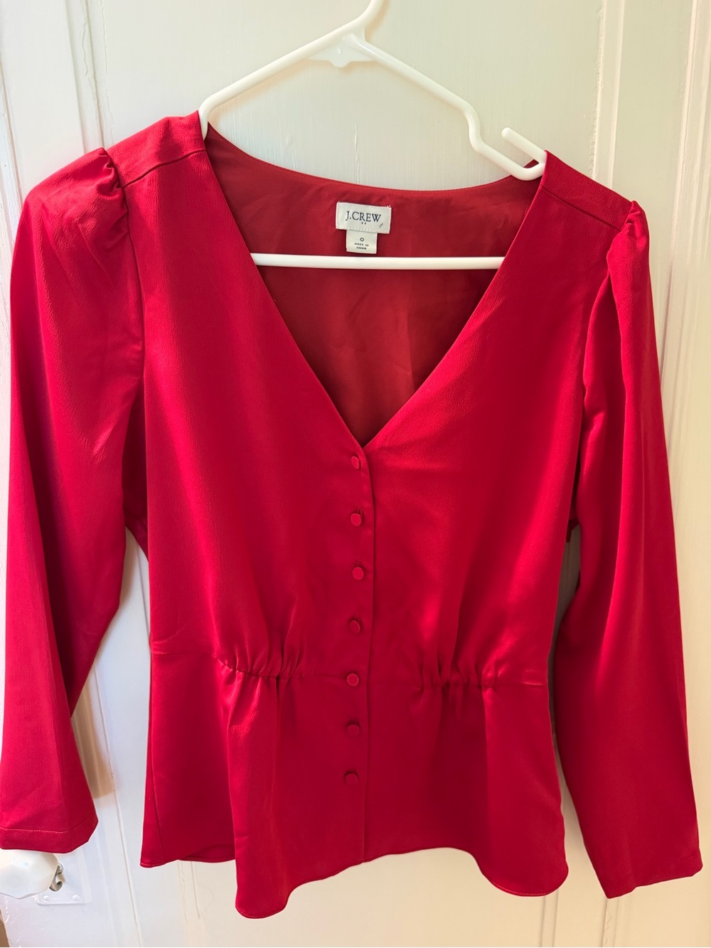 J. Crew Vibrant Red Long Sleeve V-Neck Button-Front Blouse